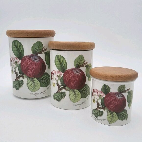 Portmeirion Cannisters Hoary Morning Apple Set Of 3 3 In 4.5 Inch 5.5 Inch EUC - Picture 1 of 12